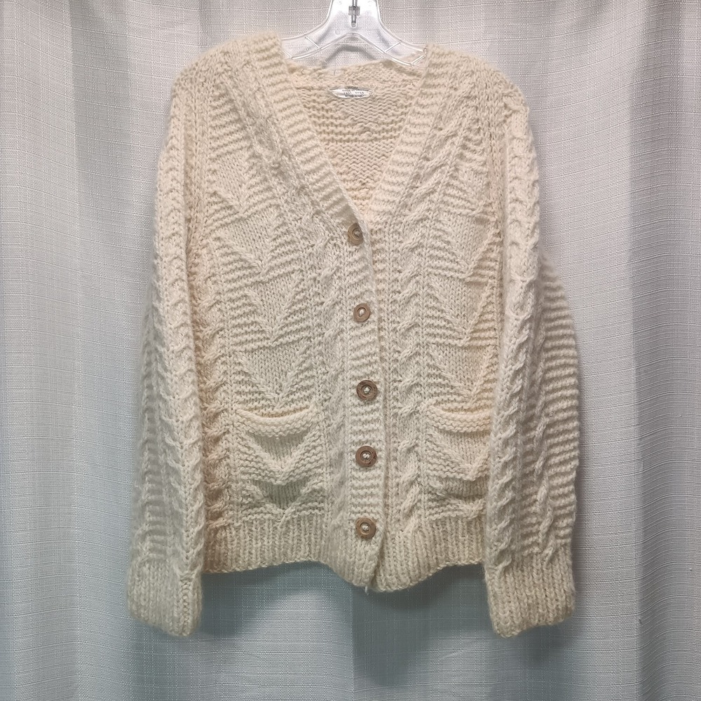 Handmade Wool Sweater Ivory Cream‎ Button Cardigan Made In Greece Women's M